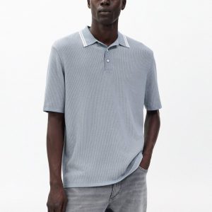 Harvey Tipped Knit Polo Light Blue