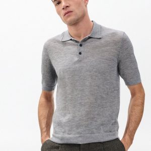 Downing Lightweight Cashmere Polo Heather Grey