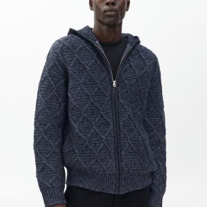 Cable-Knit Full-Zip Hoodie Navy Multi