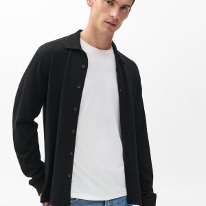 Crawford Wool-Cashmere Knit Shirt Black