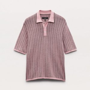 Harvey Striped Knit Polo Shirt Grape