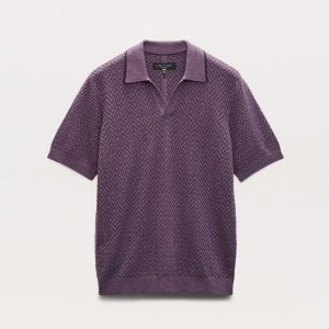 Zuma Herringbone Knit Polo Shirt Washed Violet