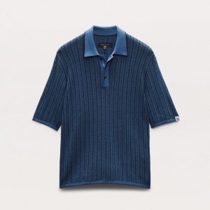 Harvey Striped Knit Polo Shirt Moonlight