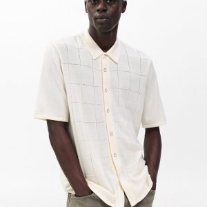 Dalton Windowpane Knit Shirt Ivory