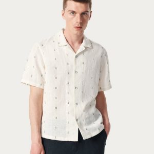 Avery Embroidered Camp Shirt White Remi Stripe