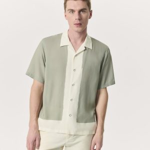 Avery Relaxed Fit Painterly Print Woven Shirt Tan Anthony Print