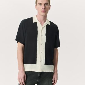 Avery Relaxed Fit Painterly Print Woven Shirt Navy Anthony Print