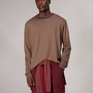 Relaxed Fit Contrast-Trim Cotton T Shirt Brown